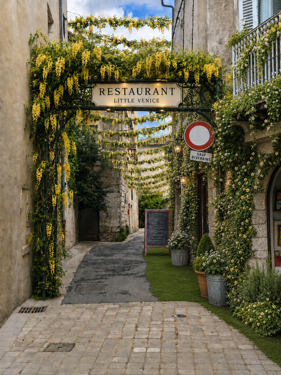 Portique fleuri Little Venice — simulation de référence